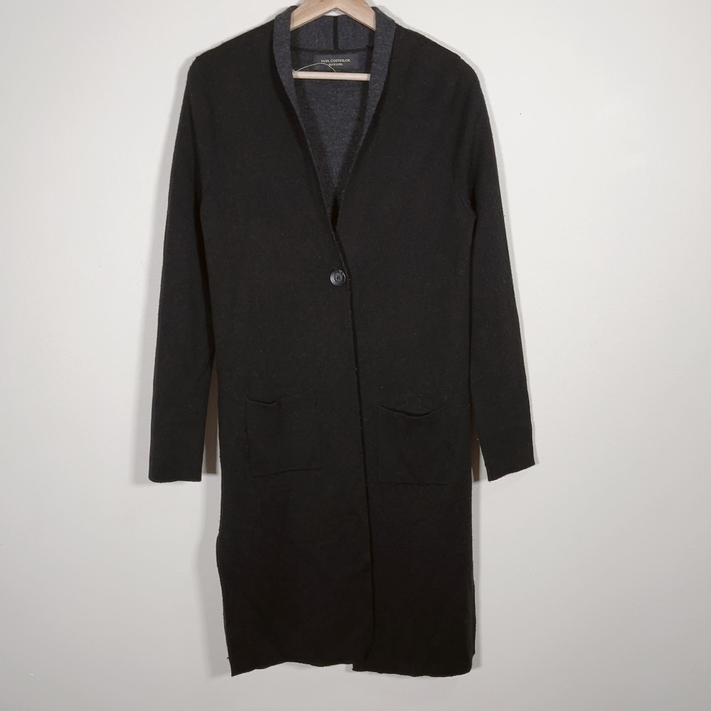 PAUL COSTELLOE  | BLACK MERINO WOOL CARDIGAN COAT